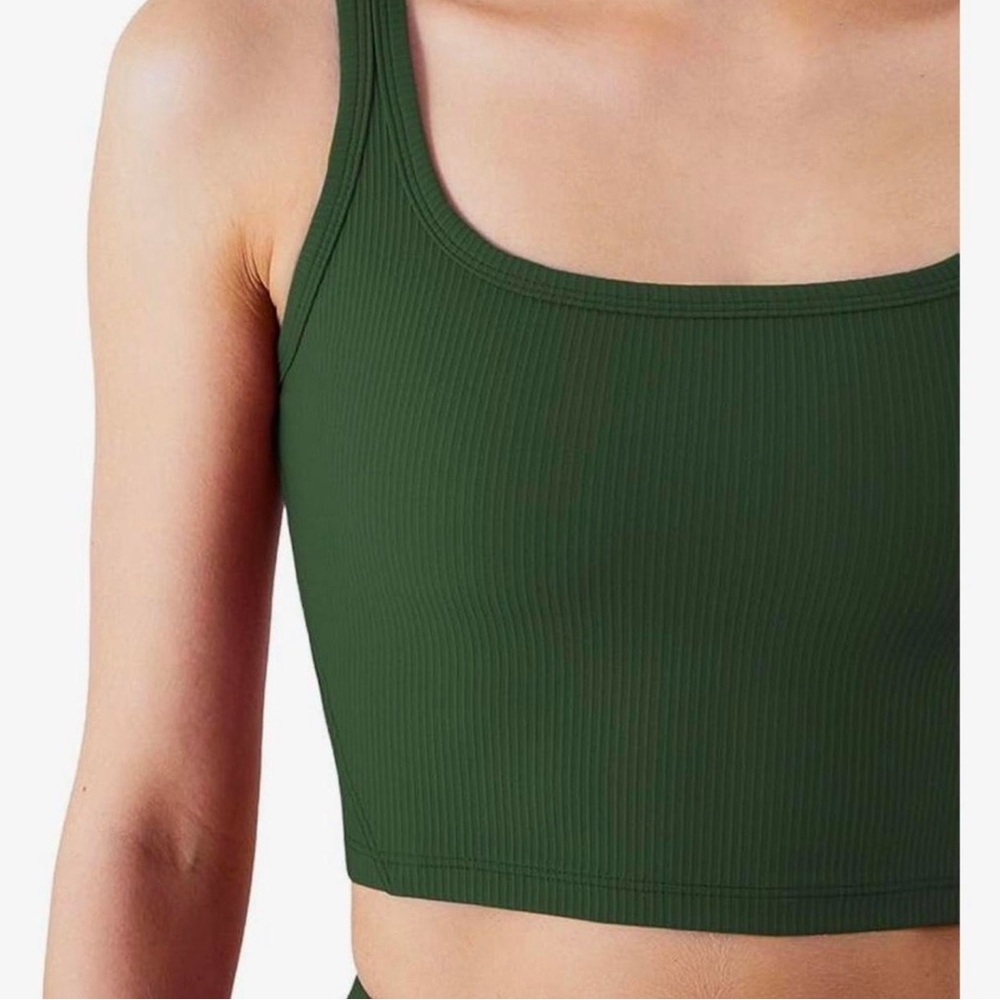 Ribbed Olive Green Crop Tank - Women’s Athletic Tank